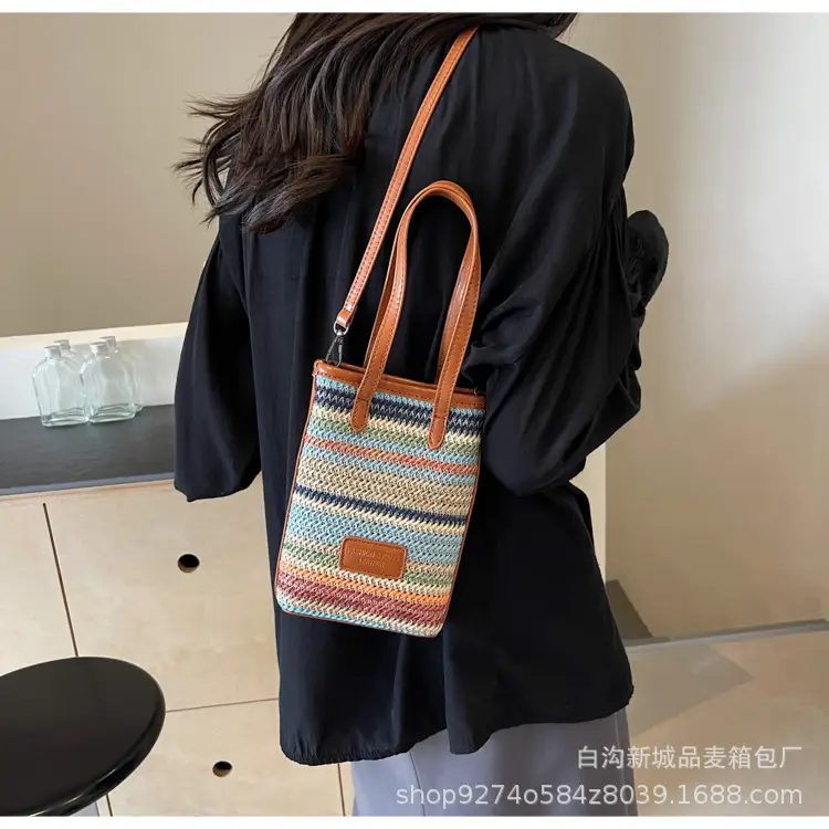 Women Woven Phone Bag Contrasting Color Shoulder Crossbody — feature 16
