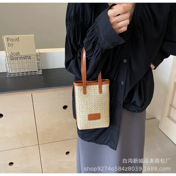 Women Woven Phone Bag Contrasting Color Shoulder Crossbody — feature 17
