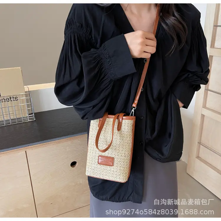 Women Woven Phone Bag Contrasting Color Shoulder Crossbody — feature 19