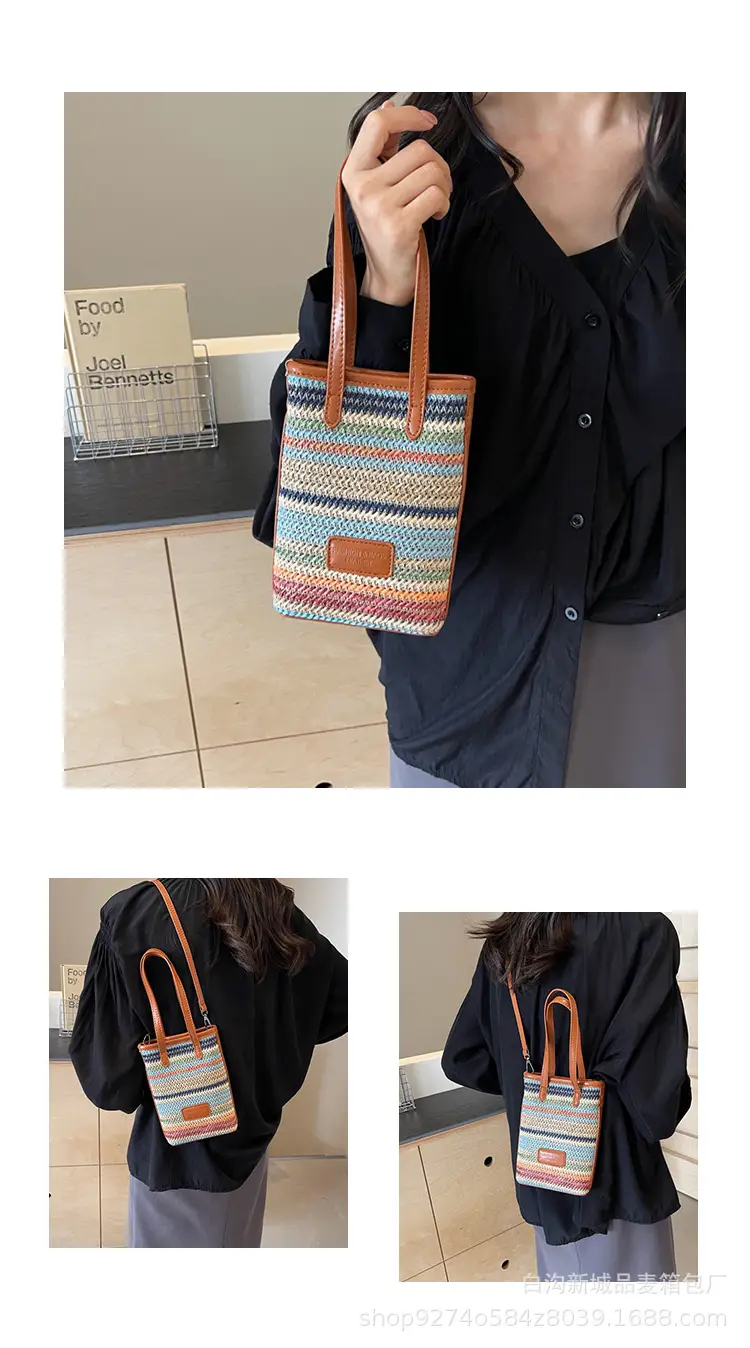 Women Woven Phone Bag Contrasting Color Shoulder Crossbody — feature 9