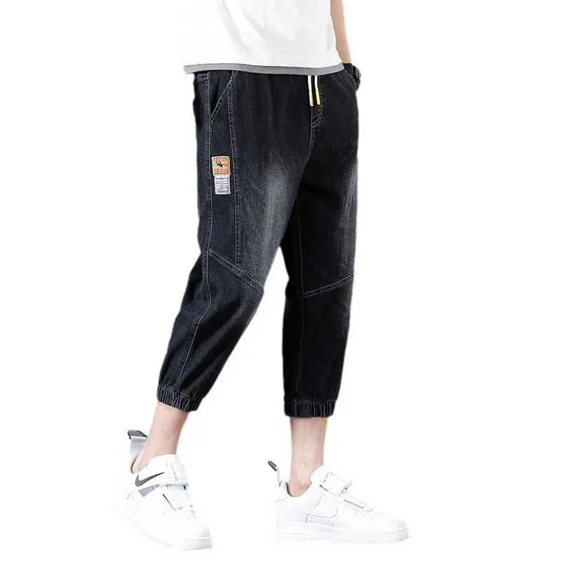 Men Denim Cropped Pants Black 2024 New Arrival
