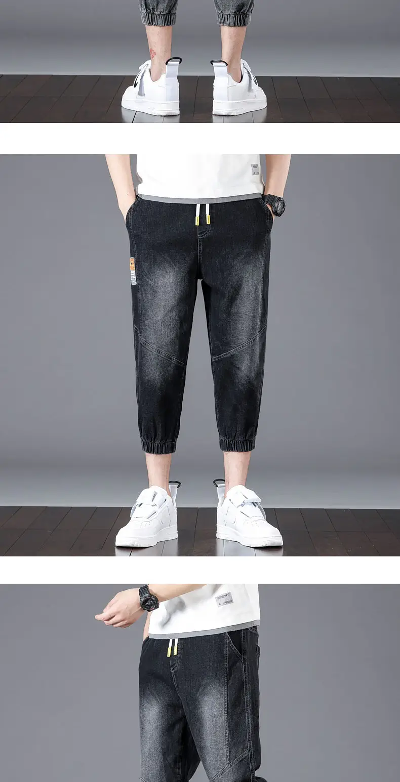 Men Denim Cropped Pants Black 2024 New Arrival — feature 21