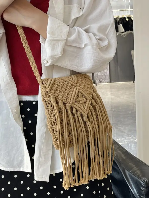 Bohemian Tassel Woven Bag Women's 2024 New Seaside Holiday Beach Bag Casual Artistic Shoulder Crossbody Bag - Image 7