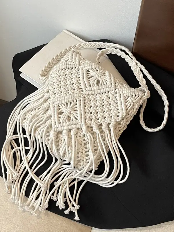 Bohemian Tassel Woven Bag Women's 2024 New Seaside Holiday Beach Bag Casual Artistic Shoulder Crossbody Bag - Image 8
