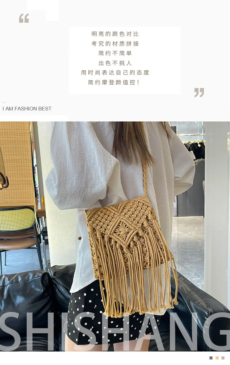Bohemian Tassel Woven Bag Women's 2024 New Seaside Holiday Beach Bag Casual Artistic Shoulder Crossbody Bag — feature 1