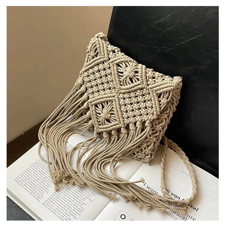 Bohemian Tassel Woven Bag Women's 2024 New Seaside Holiday Beach Bag Casual Artistic Shoulder Crossbody Bag — feature 31