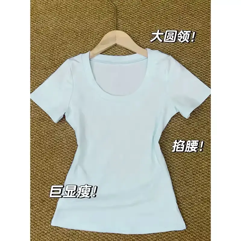 Black Shoulder T-Shirt Women's Short-Sleeved V-Neck Slim-Fit Slimming Tight Waist Design Base Shirt American Hot Girl Top - Image 12