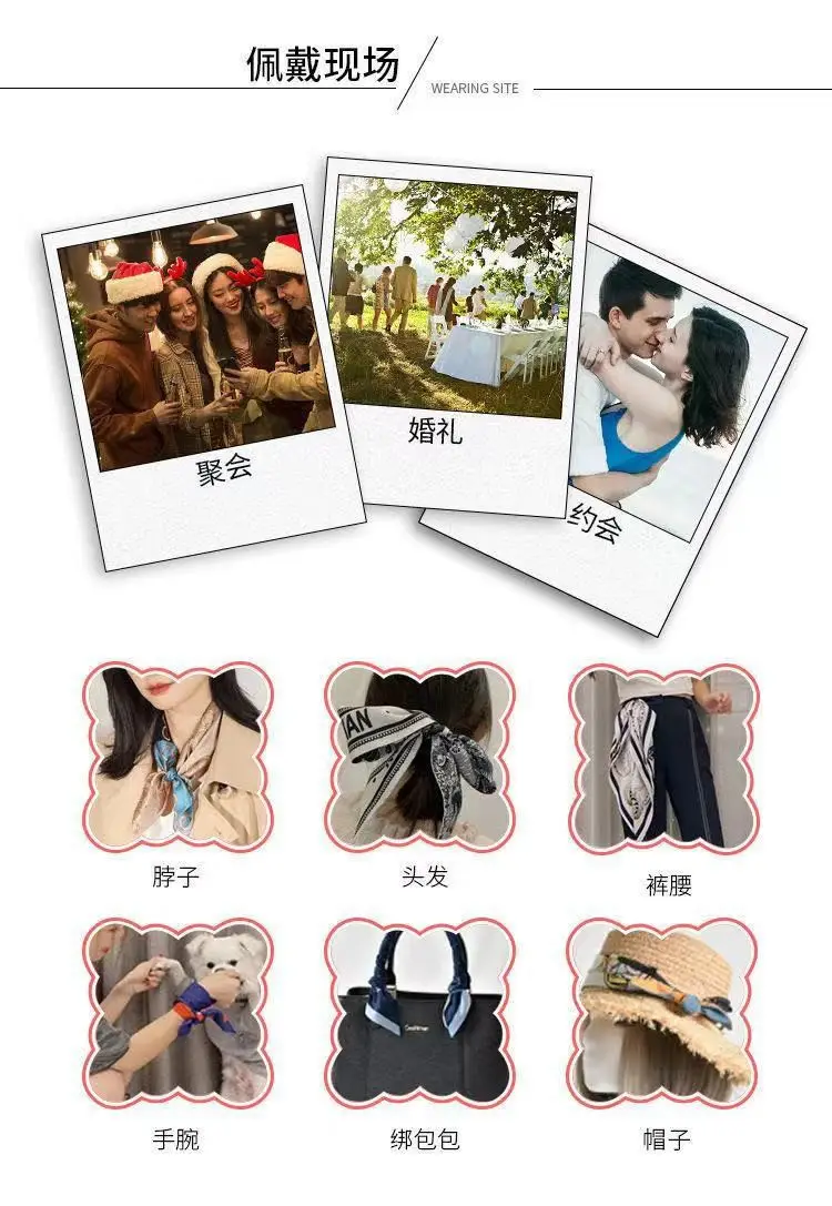 Ladies Silk Scarf with Multi-functional Tie Hair Band Belt — feature 2