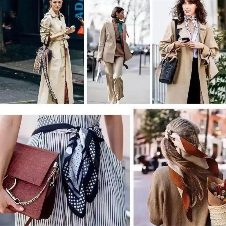 Ladies Silk Scarf with Multi-functional Tie Hair Band Belt — feature 3