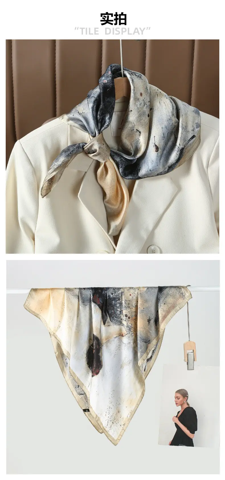 Ladies Silk Scarf with Multi-functional Tie Hair Band Belt — feature 4