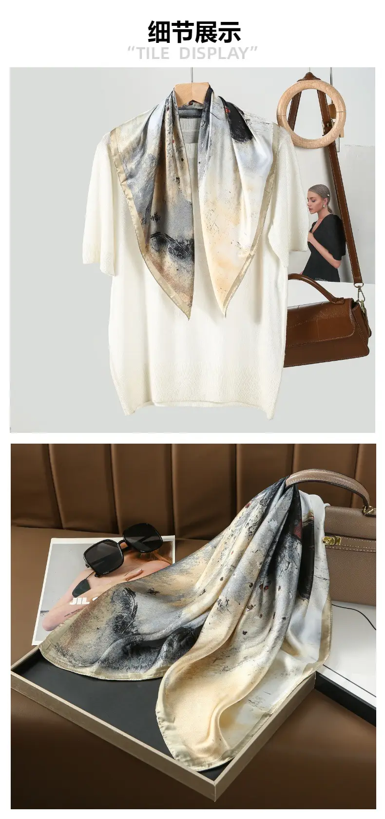 Ladies Silk Scarf with Multi-functional Tie Hair Band Belt — feature 6