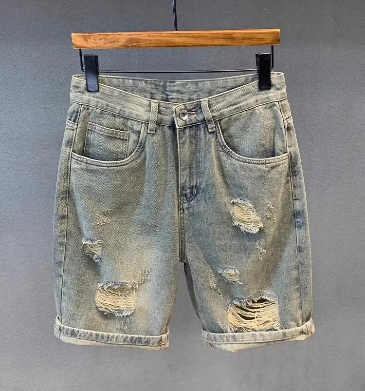 Denim Shorts Men Loose Plus Size Straight Hole — feature 2