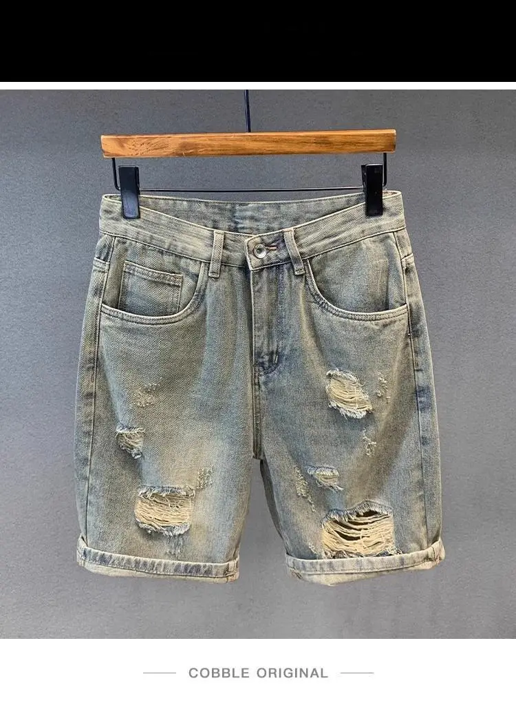 Denim Shorts Men Loose Plus Size Straight Hole — feature 3