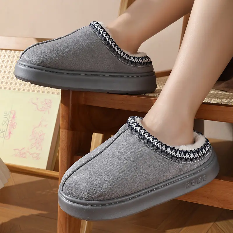 Cross-border new autumn and winter lace ethnic fashion cotton slippers for men and women couples indoor and outdoor warm cotton slippers