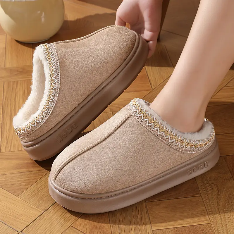 Cross-border new autumn and winter lace ethnic fashion cotton slippers for men and women couples indoor and outdoor warm cotton slippers