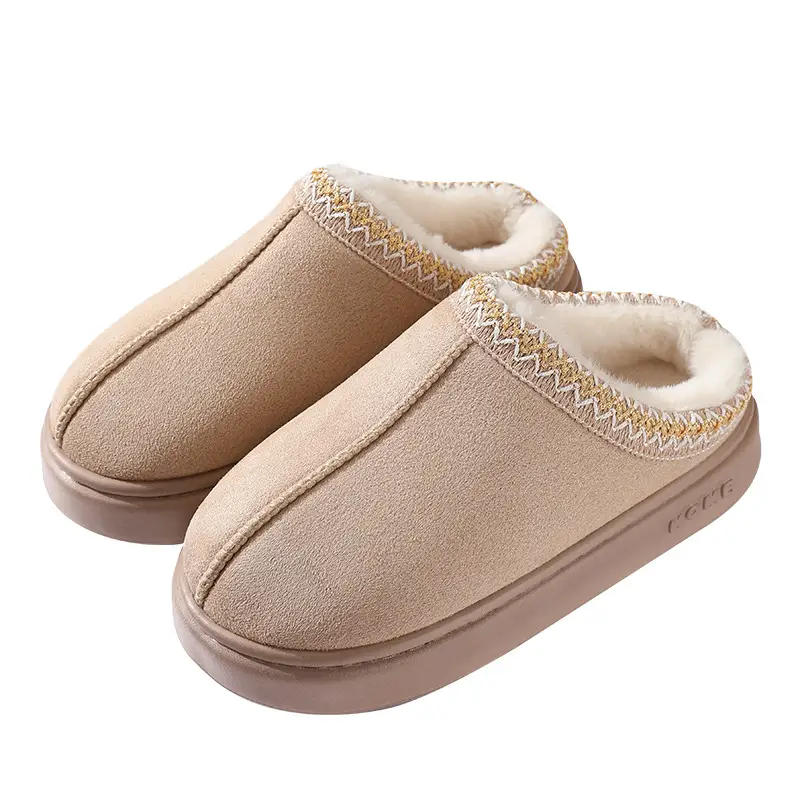 Cross-border new autumn and winter lace ethnic fashion cotton slippers for men and women couples indoor and outdoor warm cotton slippers