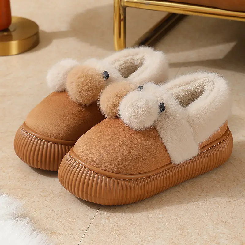 Cross-border new autumn and winter lace ethnic fashion cotton slippers for men and women couples indoor and outdoor warm cotton slippers