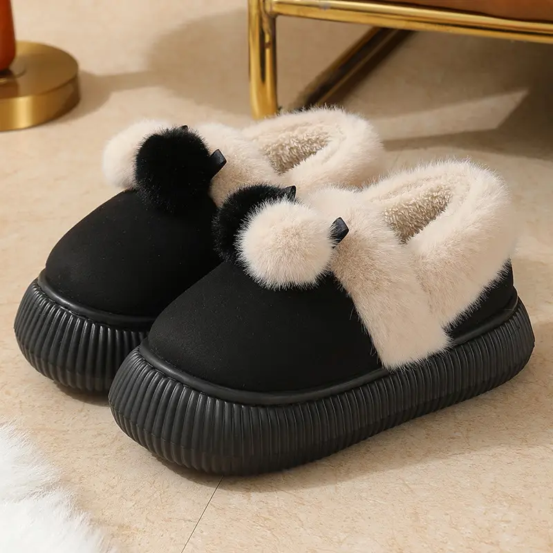 Cross-border new autumn and winter lace ethnic fashion cotton slippers for men and women couples indoor and outdoor warm cotton slippers