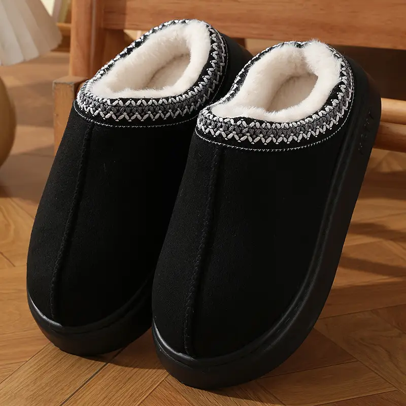 Cross-border new autumn and winter lace ethnic fashion cotton slippers for men and women couples indoor and outdoor warm cotton slippers