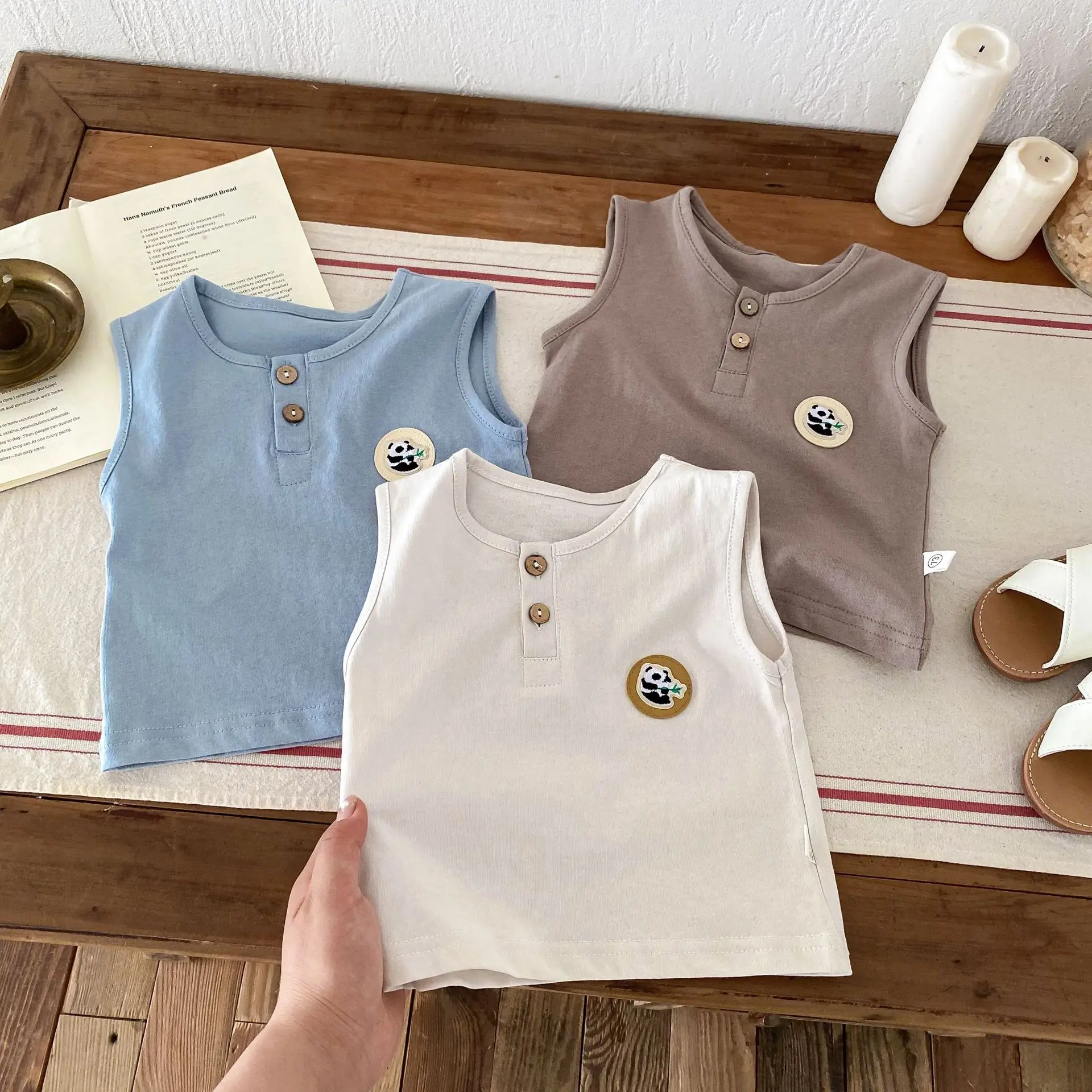 Korean Style Baby Vest Pure Cotton Boys 0-2Yr Sleeveless Round Neck Cartoon T-Shirt - Image 5