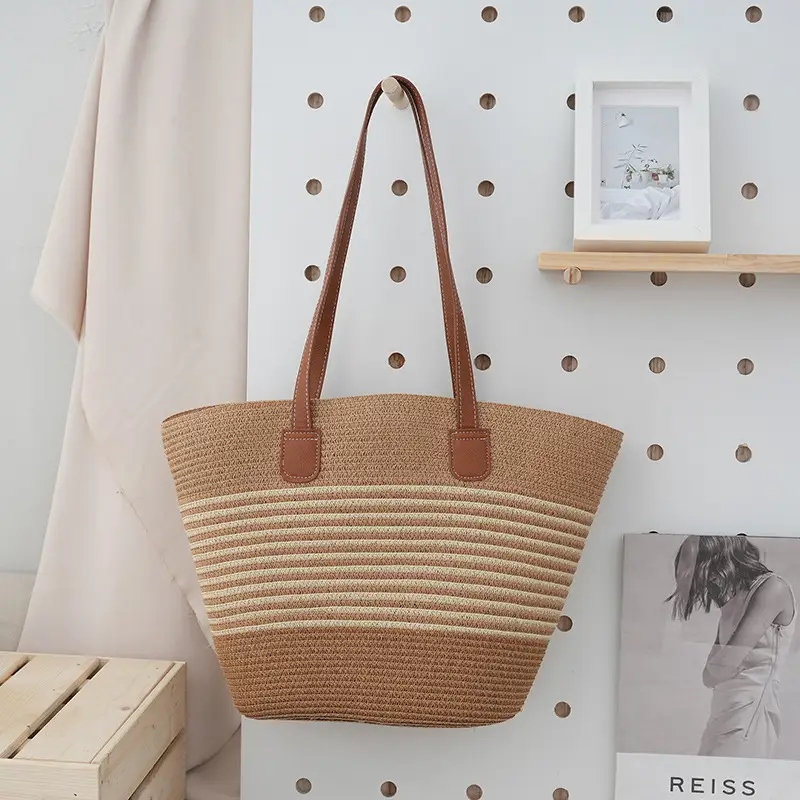 Women's French Style Cotton Rope Woven Bag Large Capacity