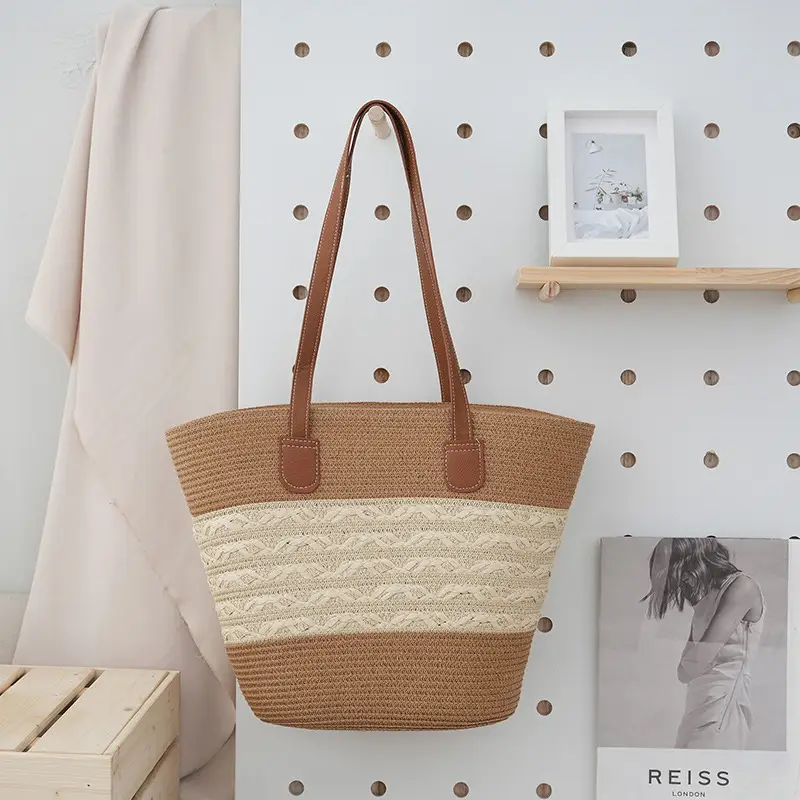 Women's French Style Cotton Rope Woven Bag Large Capacity