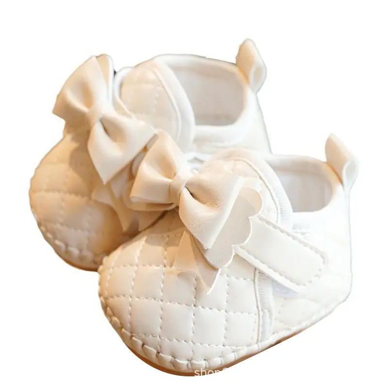 White Bow Baby Shoes 0-1 Year Old Non-Slip Spring Sole
