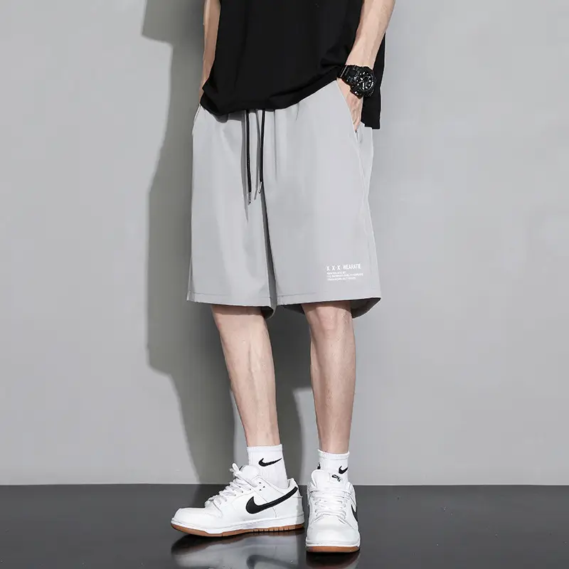 Men Ice Silk Casual Shorts Loose Quick Dry Beige - Image 4