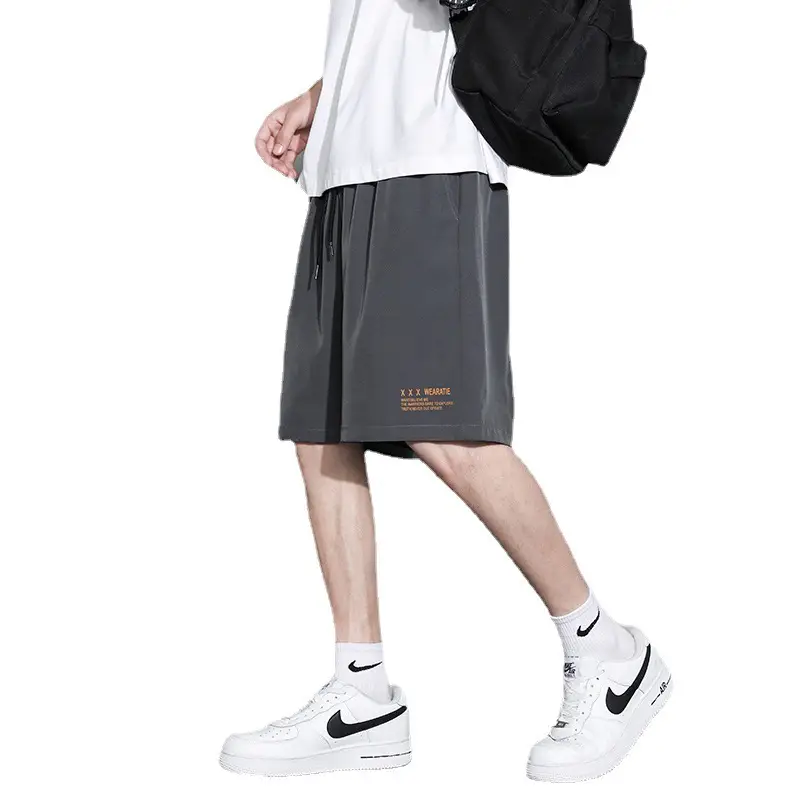 Men Ice Silk Casual Shorts Loose Quick Dry Beige - Image 14