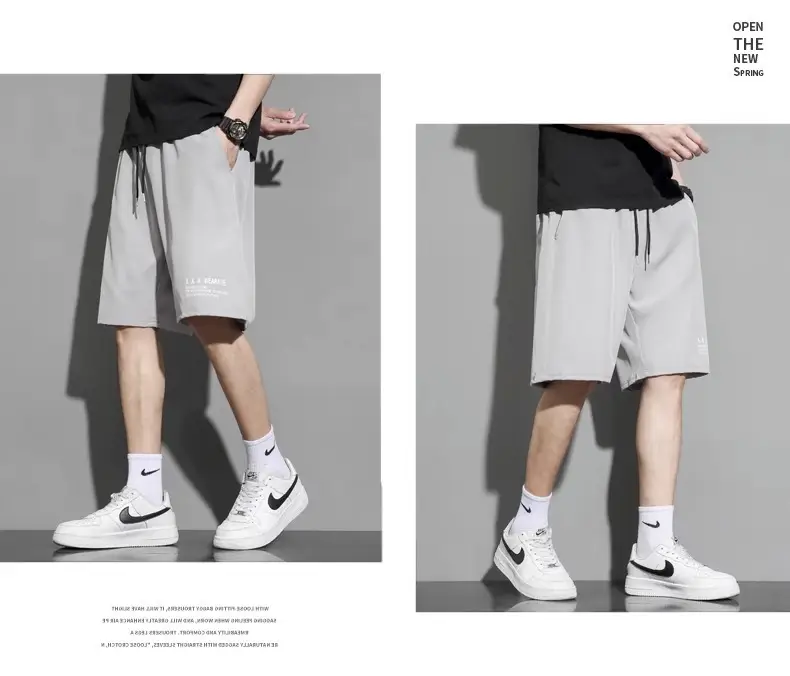 Men Ice Silk Casual Shorts Loose Quick Dry Beige — feature 11