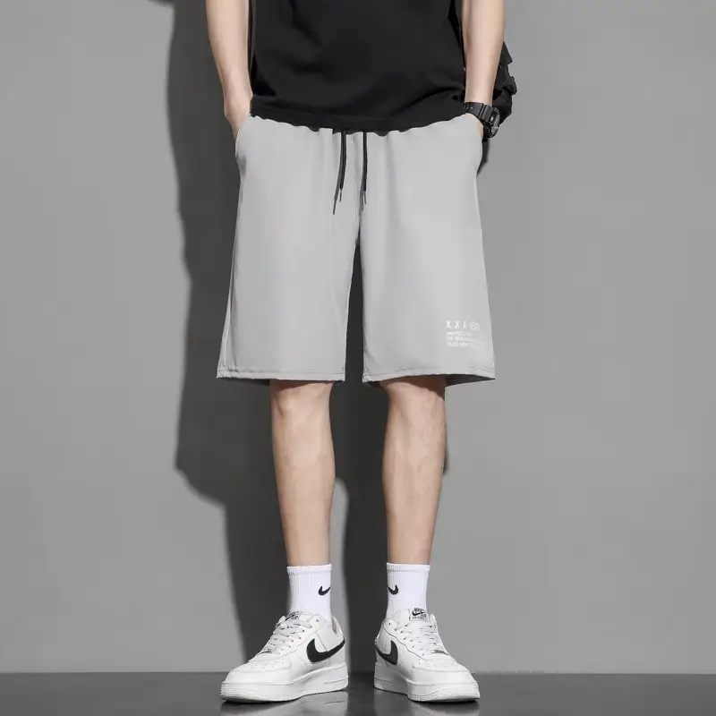 Men Ice Silk Casual Shorts Loose Quick Dry Beige — feature 12
