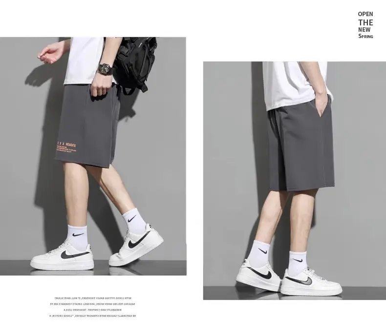 Men Ice Silk Casual Shorts Loose Quick Dry Beige — feature 14