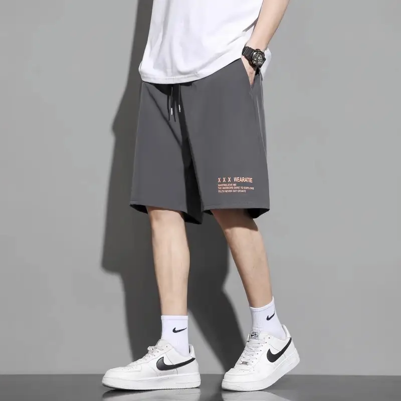 Men Ice Silk Casual Shorts Loose Quick Dry Beige — feature 15