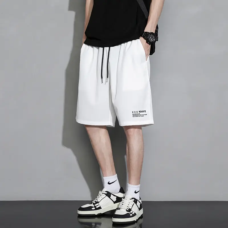 Men Ice Silk Casual Shorts Loose Quick Dry Beige - Image 2
