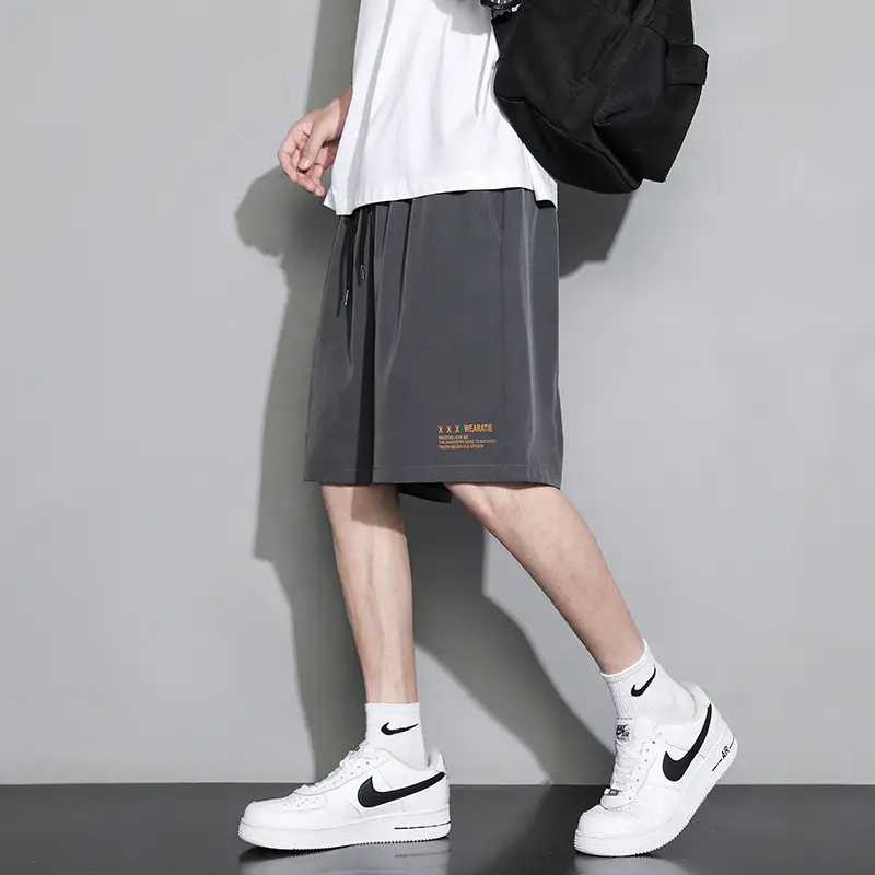 Men Ice Silk Casual Shorts Loose Quick Dry Beige - Image 3
