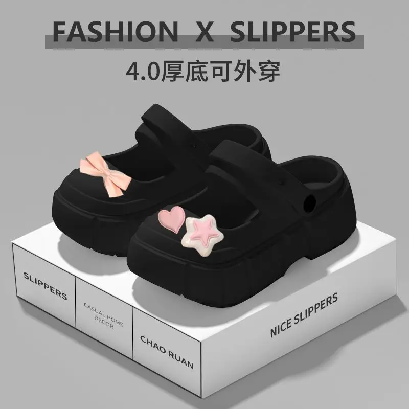 Fairy Style Shoes with Shoes and Shoes for Women 2024 Summer New Style Thick Bottom Bow Two-Wearing Baotou Half Slippers - Image 6