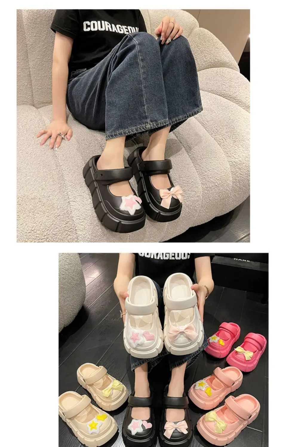 Fairy Style Shoes with Shoes and Shoes for Women 2024 Summer New Style Thick Bottom Bow Two-Wearing Baotou Half Slippers — feature 10