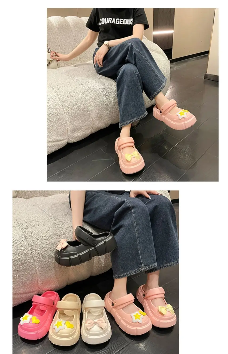 Fairy Style Shoes with Shoes and Shoes for Women 2024 Summer New Style Thick Bottom Bow Two-Wearing Baotou Half Slippers — feature 14