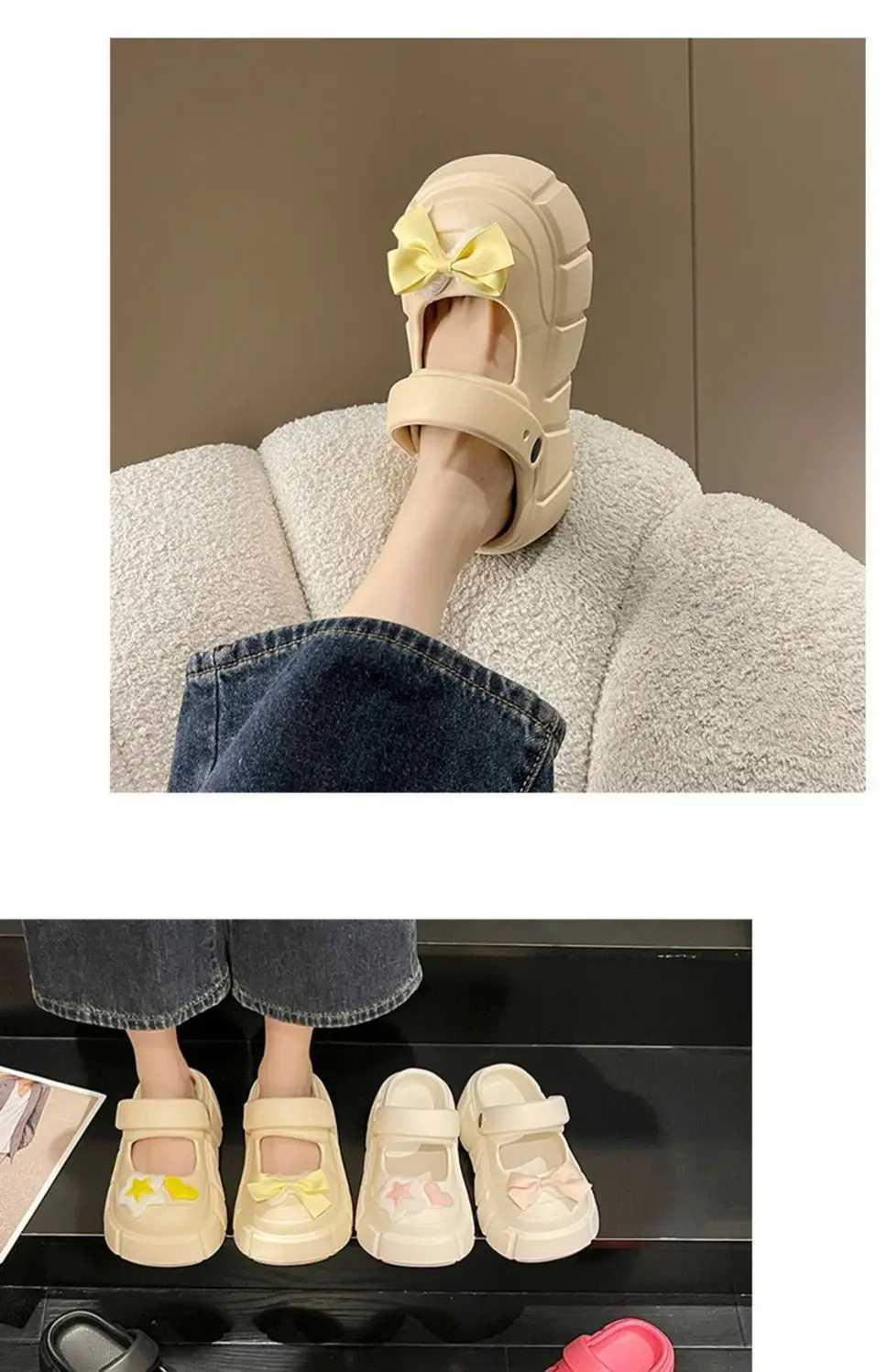 Fairy Style Shoes with Shoes and Shoes for Women 2024 Summer New Style Thick Bottom Bow Two-Wearing Baotou Half Slippers — feature 16