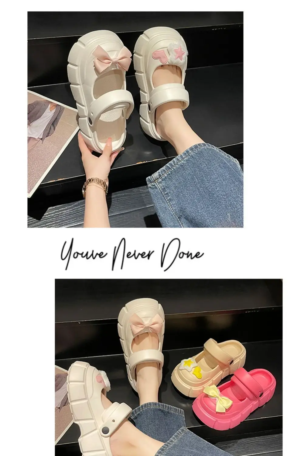 Fairy Style Shoes with Shoes and Shoes for Women 2024 Summer New Style Thick Bottom Bow Two-Wearing Baotou Half Slippers — feature 18