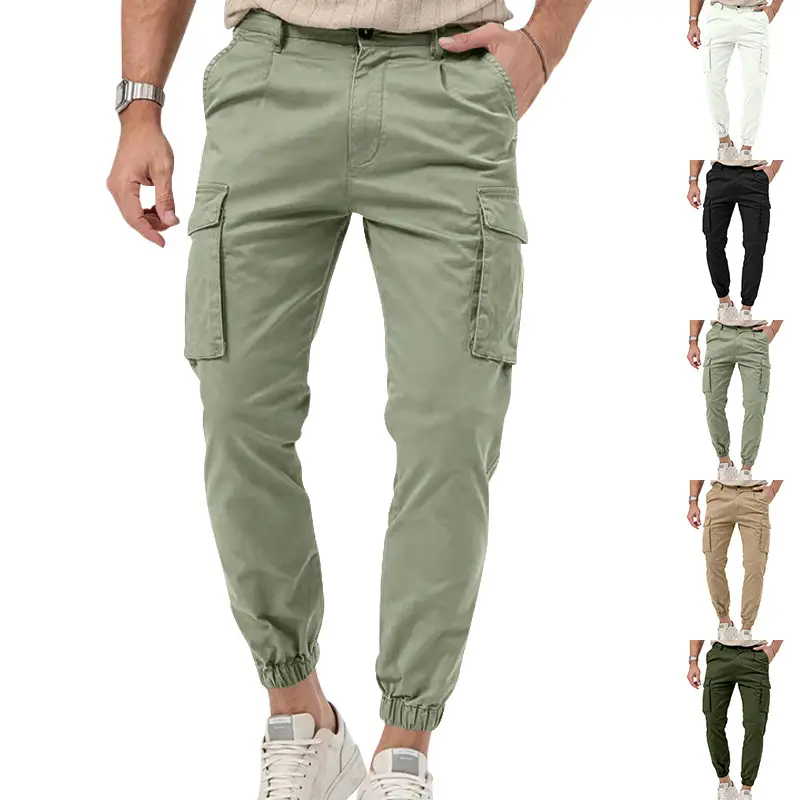 Men's White Multi-Pocket Cargo Pants with Joker Toe - Image 6