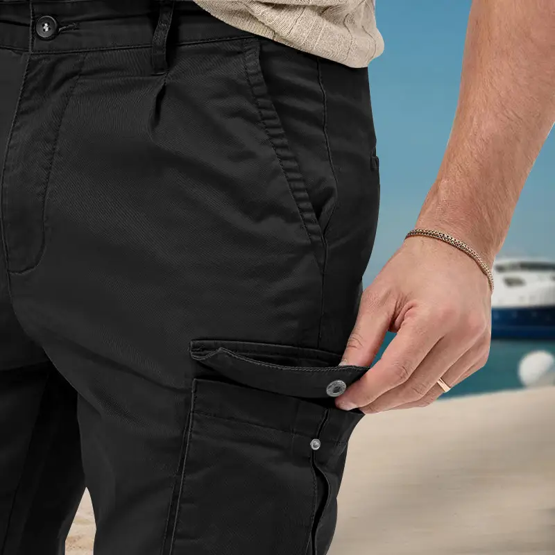 Men's White Multi-Pocket Cargo Pants with Joker Toe - Image 8