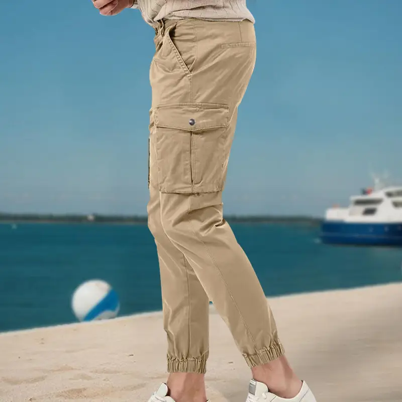 Men's White Multi-Pocket Cargo Pants with Joker Toe - Image 9