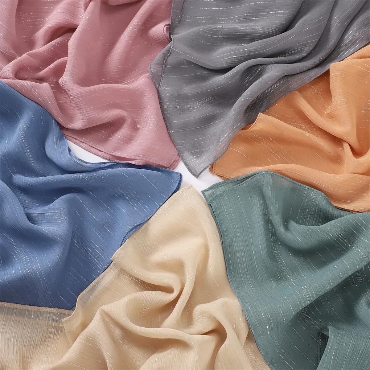 Brown Pressure Pleated Chiffon Scarf for Women - Image 18