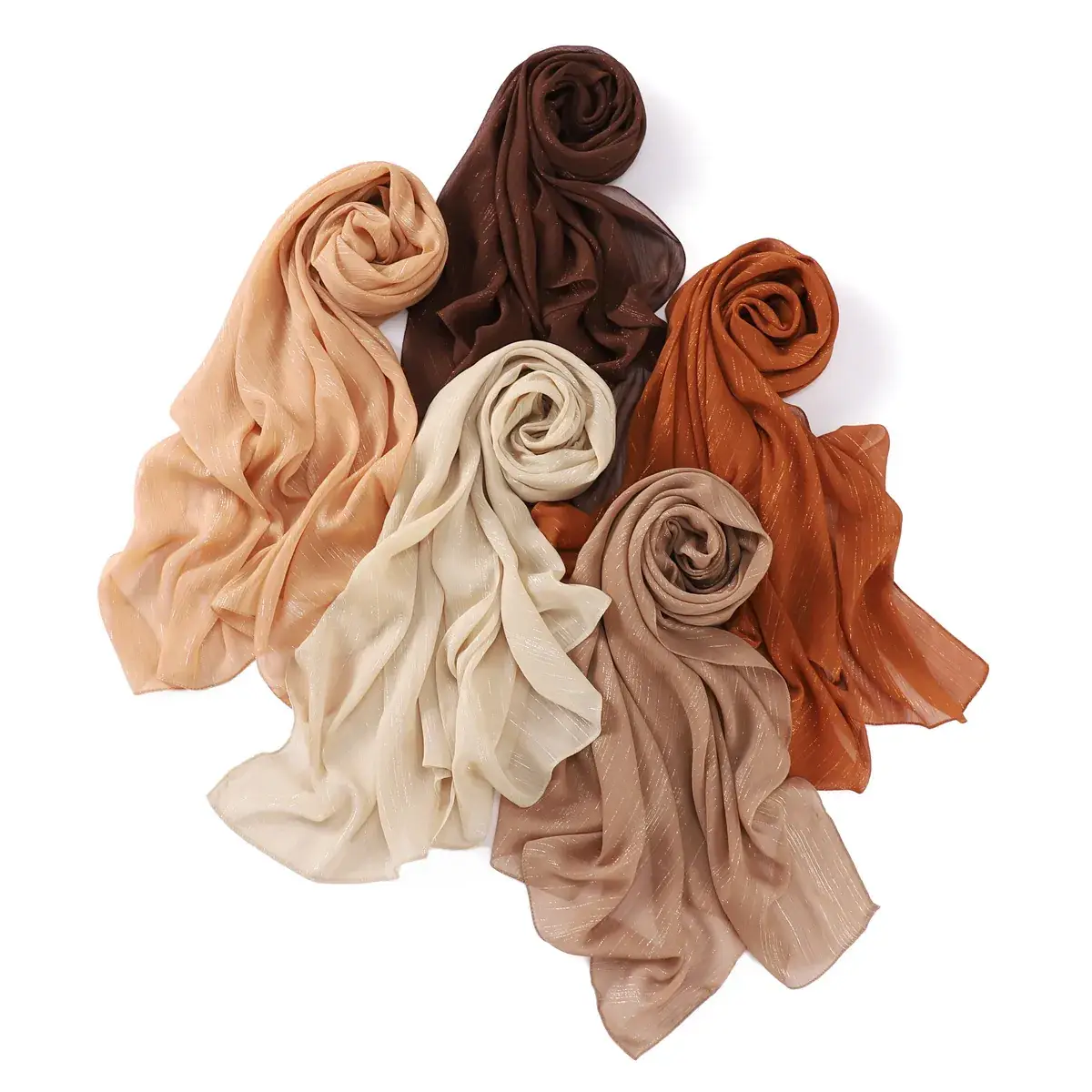 Brown Pressure Pleated Chiffon Scarf for Women - Image 19