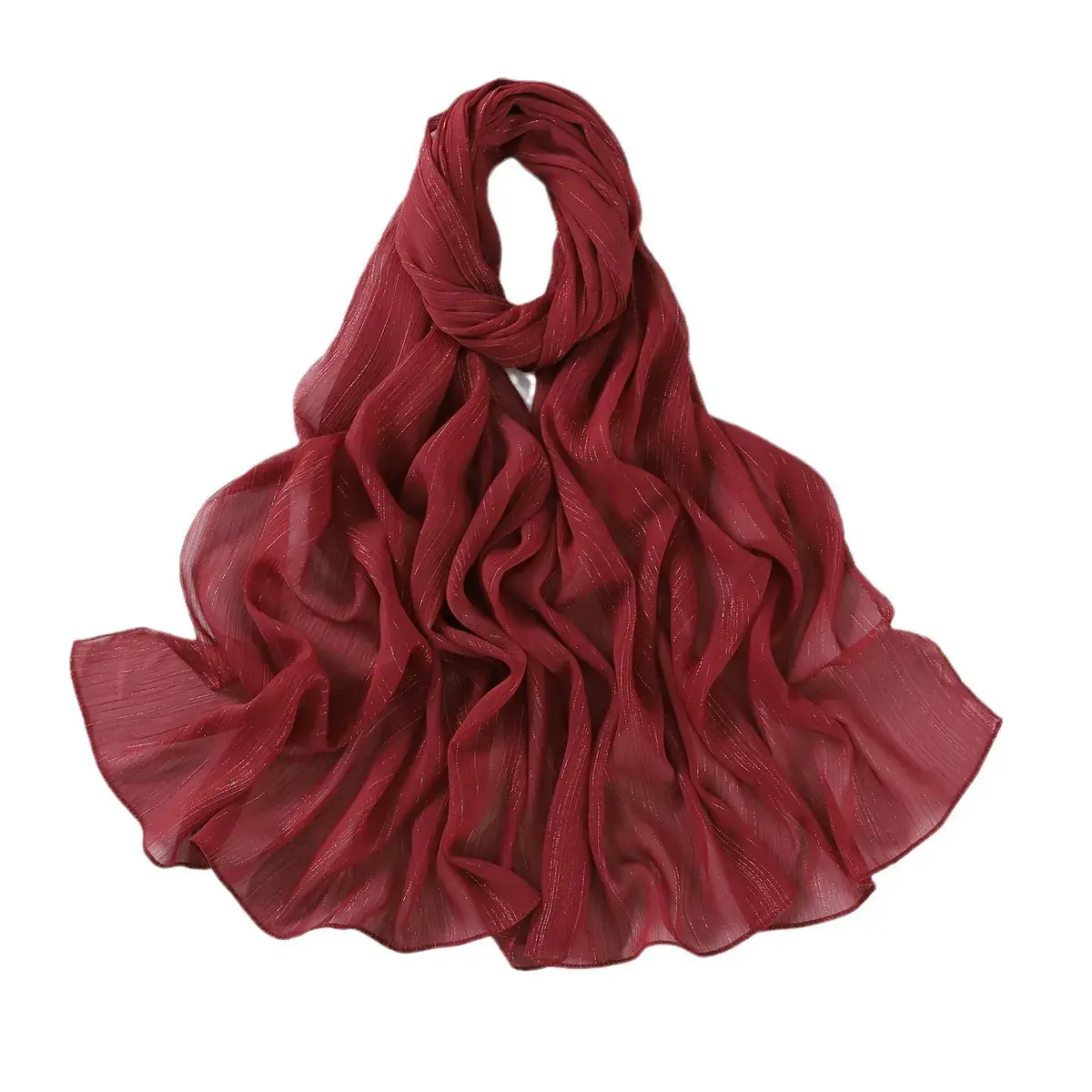 Brown Pressure Pleated Chiffon Scarf for Women - Image 21