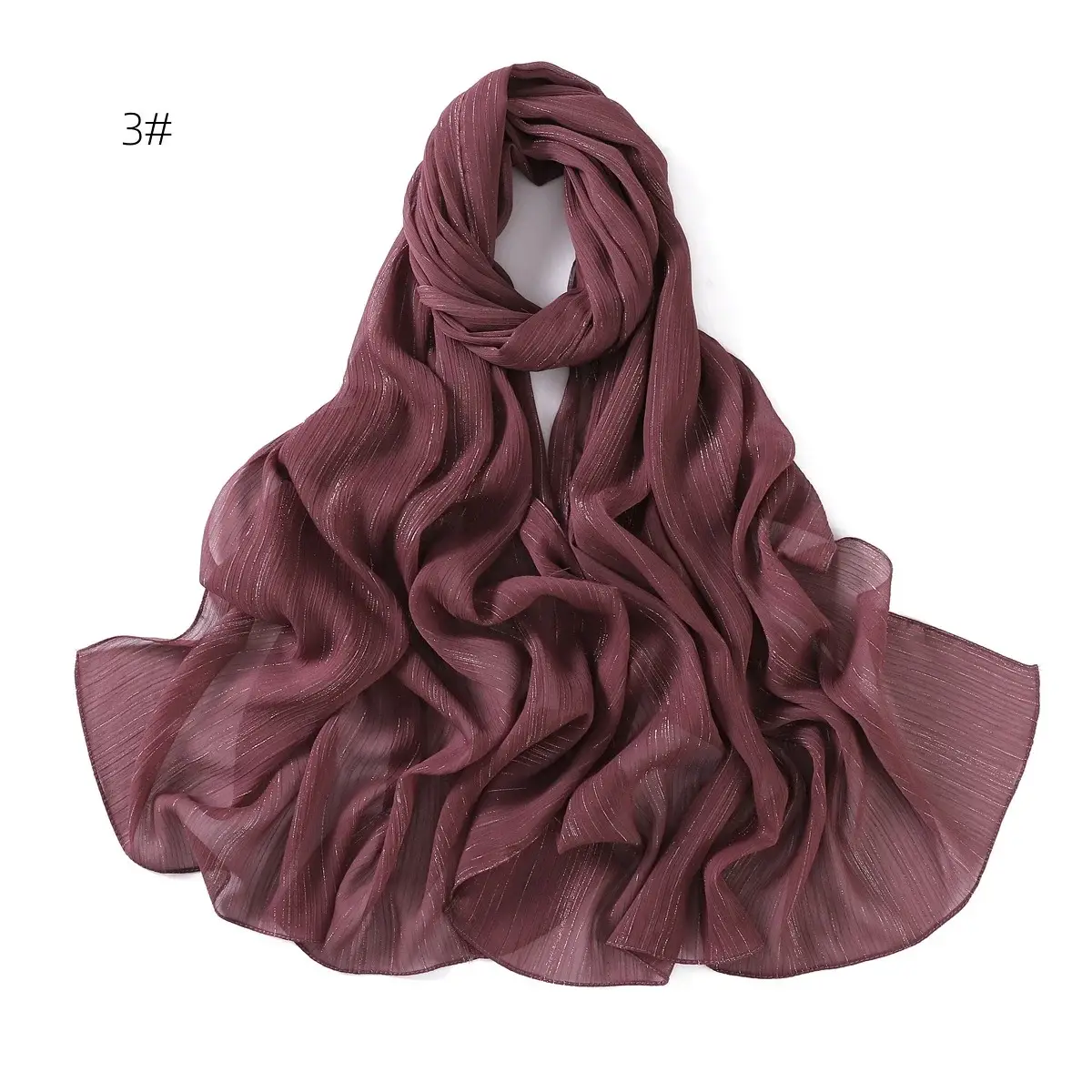 Brown Pressure Pleated Chiffon Scarf for Women — feature 14