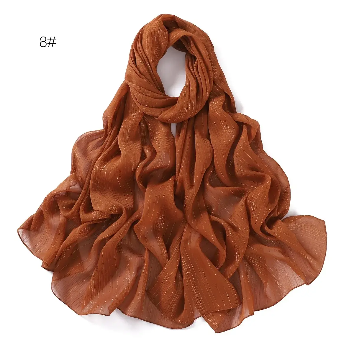 Brown Pressure Pleated Chiffon Scarf for Women — feature 19