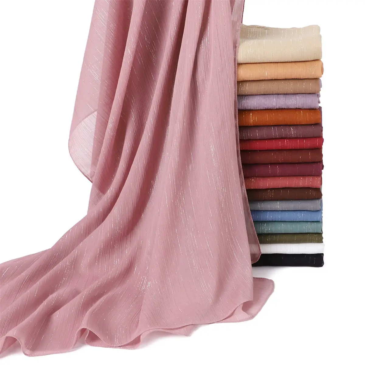 Brown Pressure Pleated Chiffon Scarf for Women — feature 2