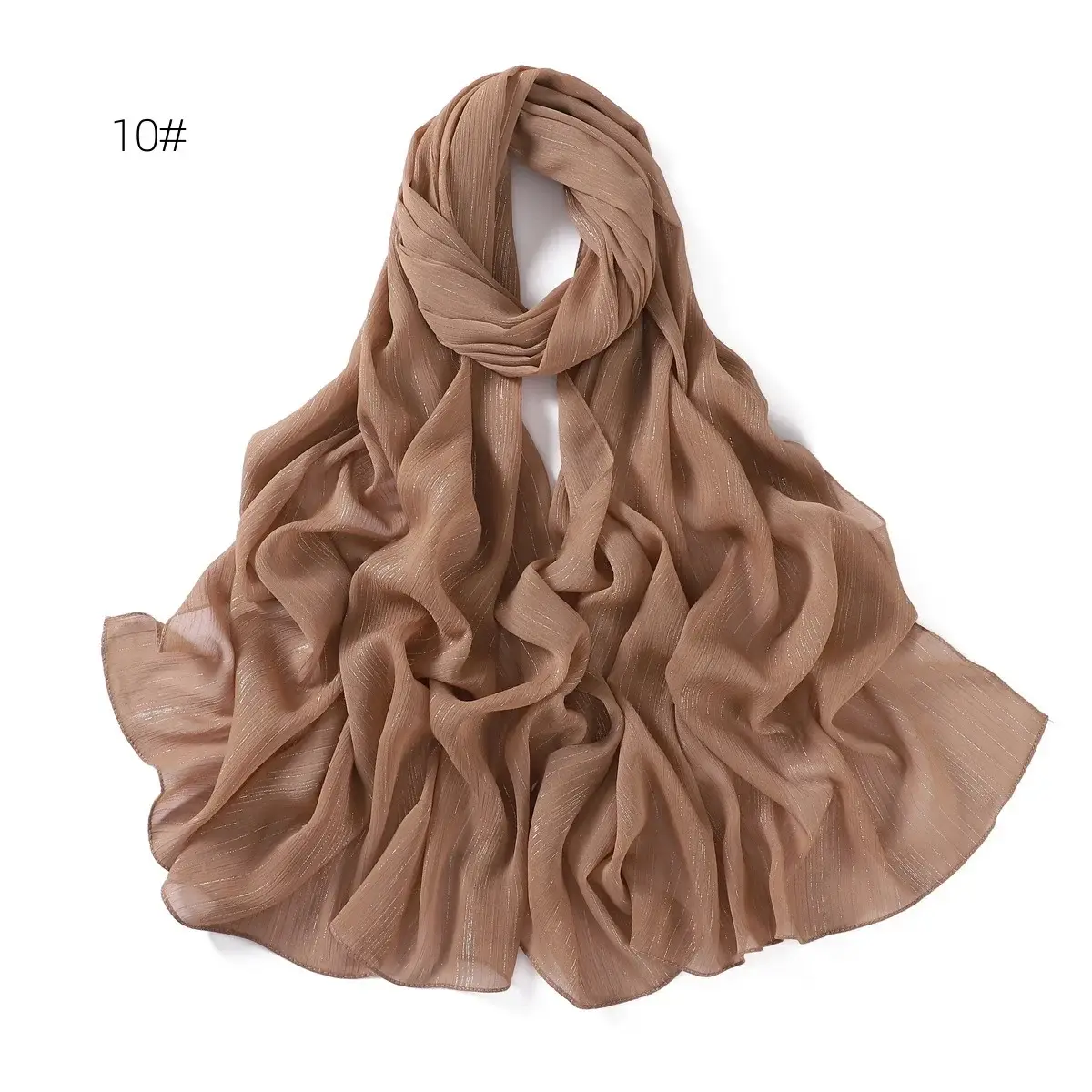 Brown Pressure Pleated Chiffon Scarf for Women — feature 21